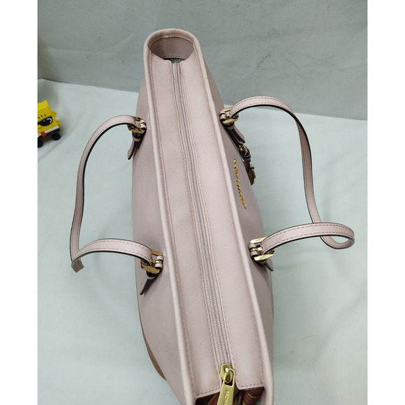 Michael Kors Jet Set Pink Crossgrain Leather Double Handles Tote Shoulder Bag - Picture 8 of 16